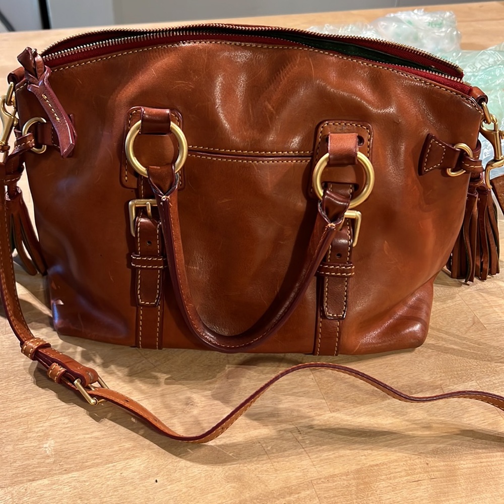 Dooney & Bourke Brown Leather Satchel with Gold Hardware - Picture 7 of 12